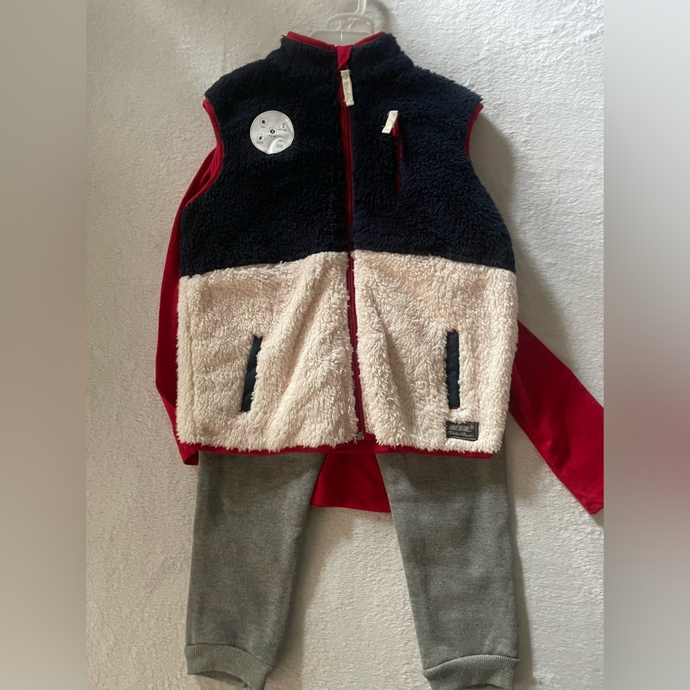 Eddie Bauer 3-Piece Boys Set Sz 5 Sweat Pants Joggers Vest Long Sleeve Shirt New